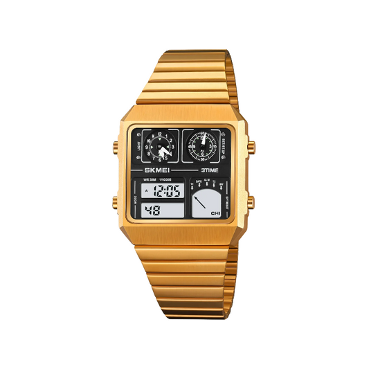 SKMEI 2198 Vintage Dual Time Electronics Men’s Watch - Golden