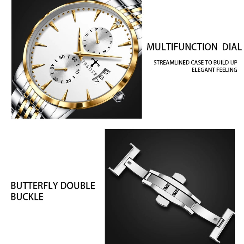 Trsoye 638 Stainless Steel Watch for Men - Silver & Rose Gold