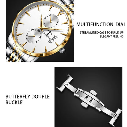 Trsoye 638 Stainless Steel Watch for Men - Silver & Rose Gold