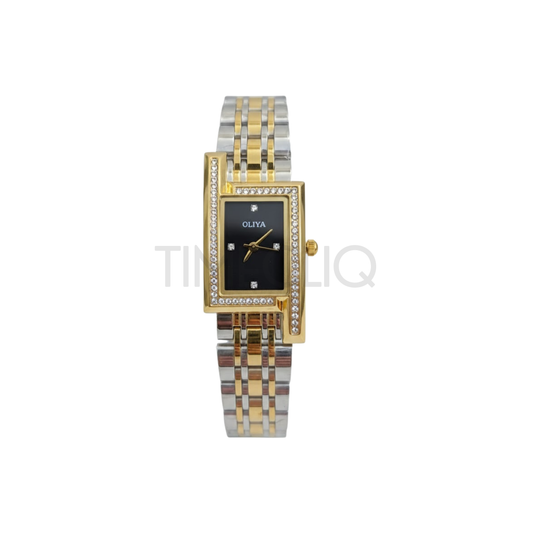 Oliya 6818 Luxury Two Toned Ladies Watch- Black Dial