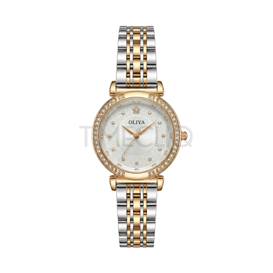Oliya 701 Trendy Ladies Fashion Gold Watch- White Dial