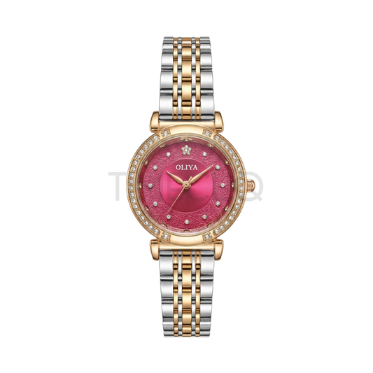 Oliya 701 Trendy Ladies Fashion watch- Rose Gold & Red Pinkish
