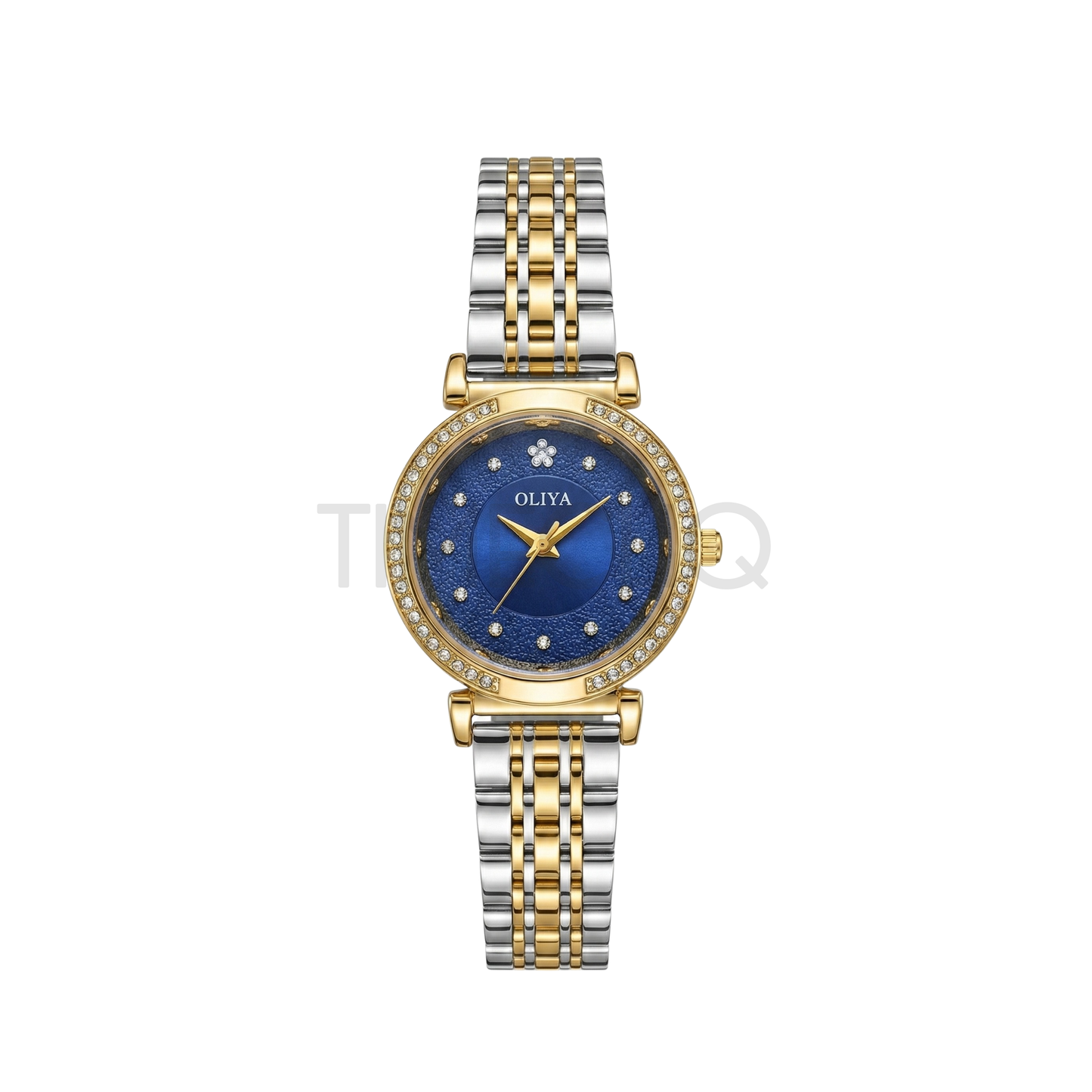 Oliya 701 Trendy Ladies Fashion Gold Watch- Blue Dial