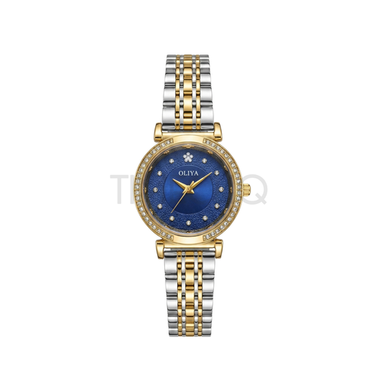 Oliya 701 Trendy Ladies Fashion Gold Watch- Blue Dial