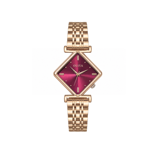 Oliya 6819 Women’s Gold Watch – Deep Pink Dial