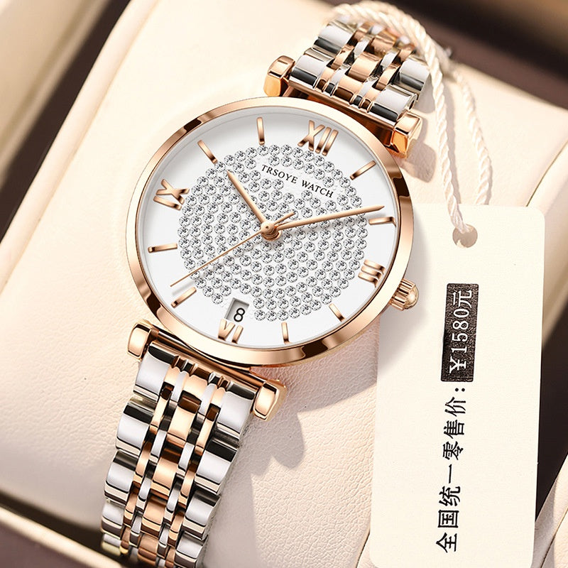 Trsoye 8821 luxury quartz women fashion  watch- Silver & Rose Gold