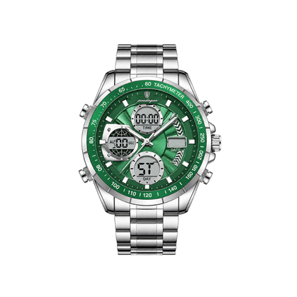 POEDAGAR E108 Dual Display Men’s Watch - Silver Green
