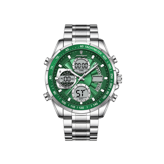 POEDAGAR E108 Dual Display Men’s Watch - Silver Green