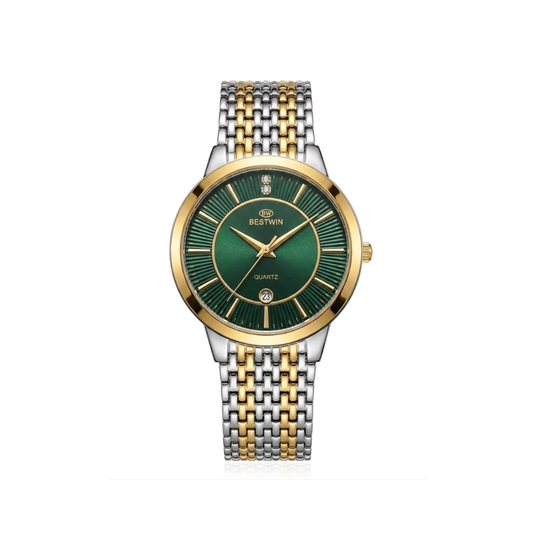 Bestwin 217M Classic Mesh Steel Quartz Men's Dual Tone Watch- Green Dial