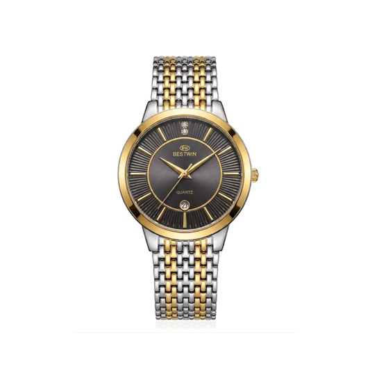 Bestwin 217M Classic Mesh Steel Quartz Men's Dual Tone Watch- Black Dial