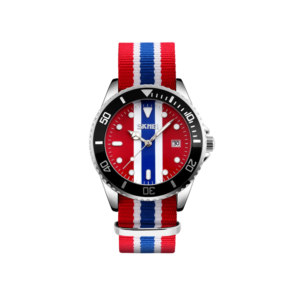 SKMEI 9133 Nylon straps casual quartz movement Men’s watch- Sport Red