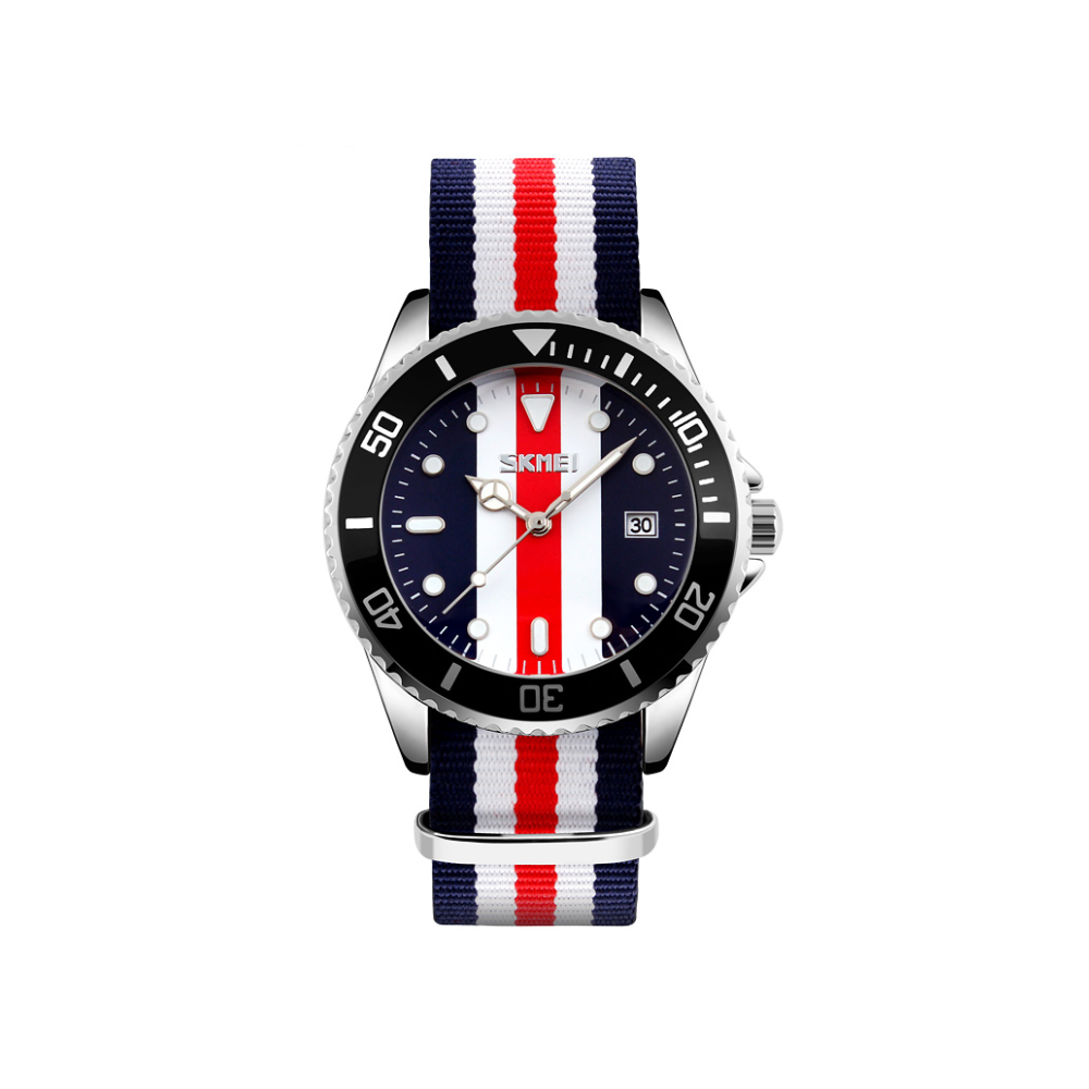 SKMEI 9133 Nylon straps casual quartz movement Men’s watch- Sailor Combo Red Blue White