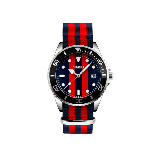SKMEI 9133 Nylon straps casual quartz movement Men’s watch- Classic Navy & Red