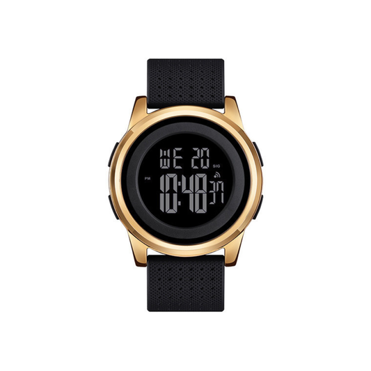 SKMEI 1502 Silicon strap resin glass 5 ATM waterproof digital watch for Men’s- Black Gold