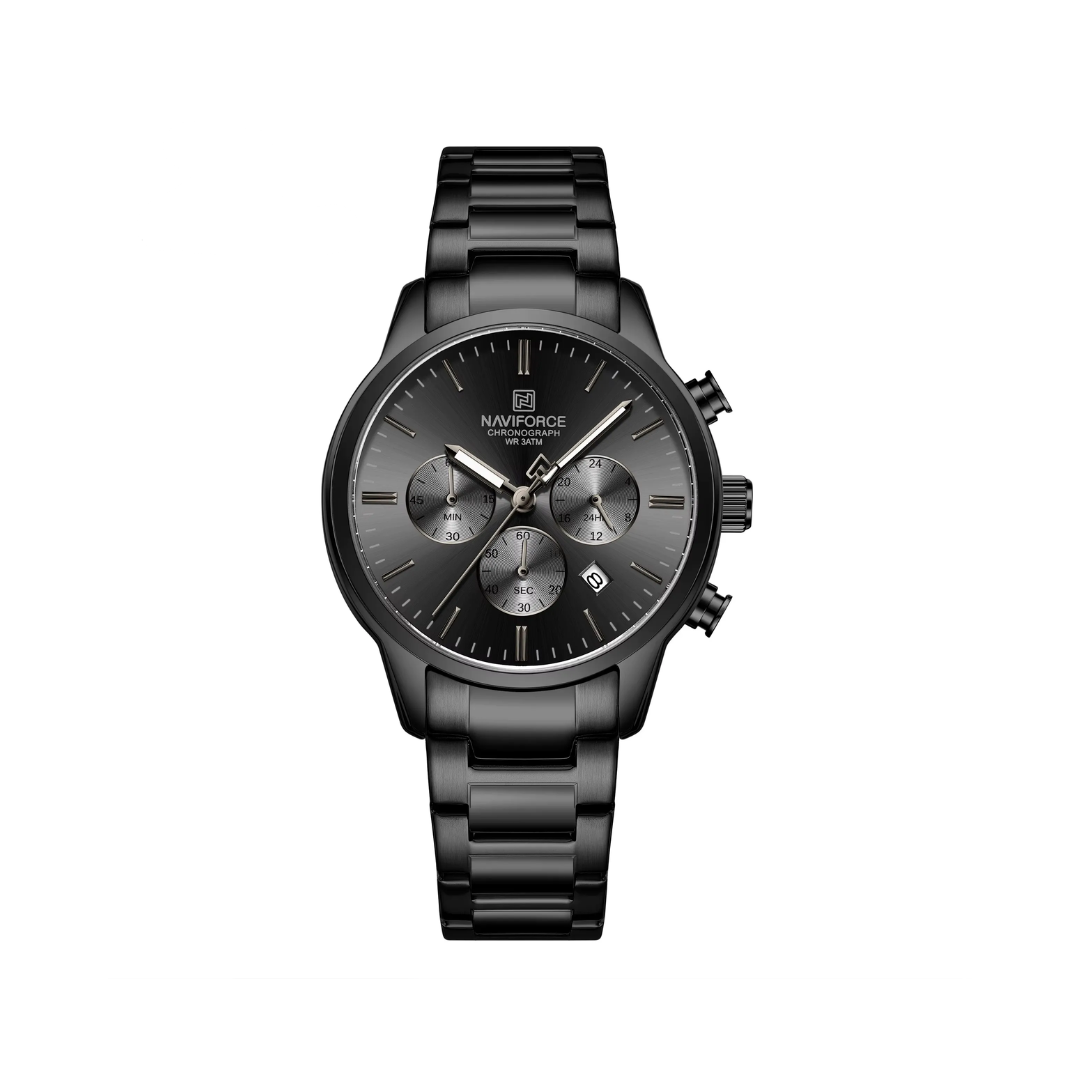 Naviforce 8076 Multifunctional Date Display Analog Watch - Full Black