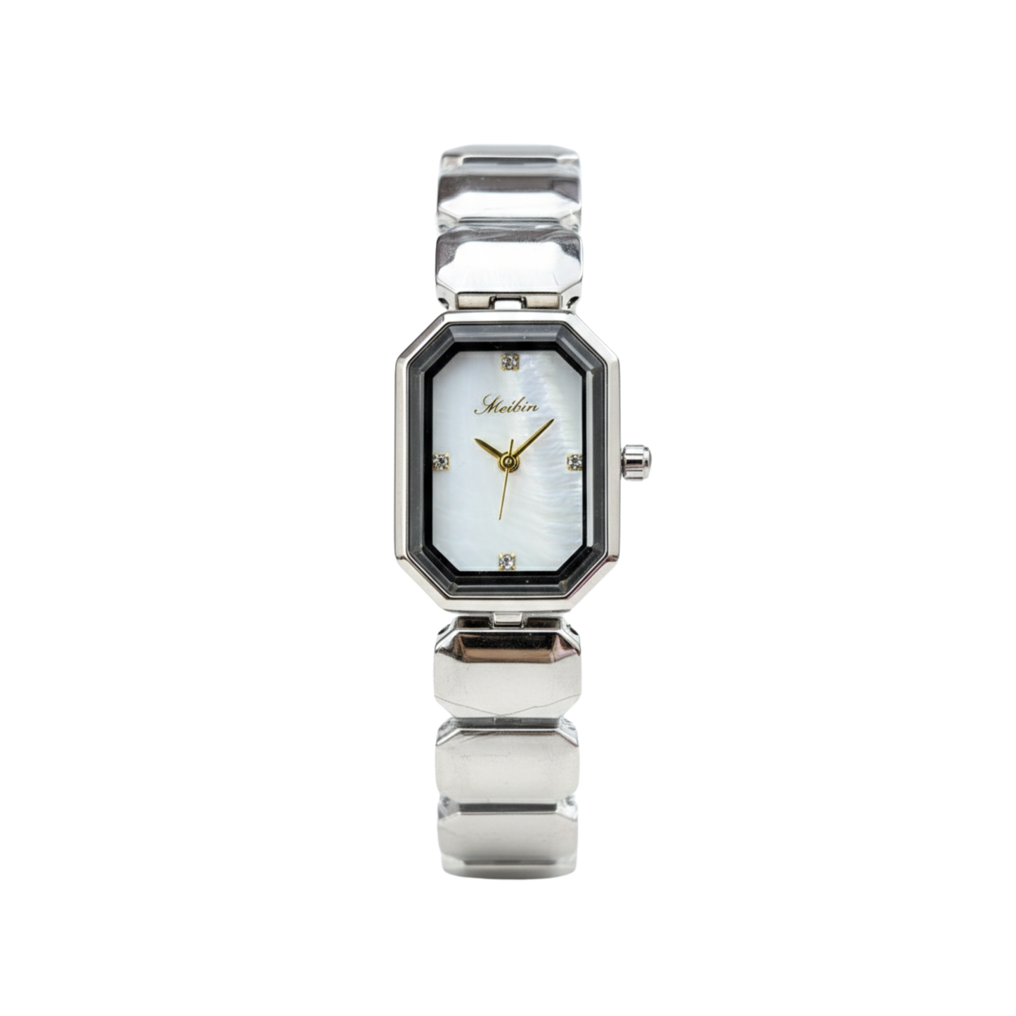 Meibin M1878L Luxury Octaonal Shape Silver Chain Watch- White Dial