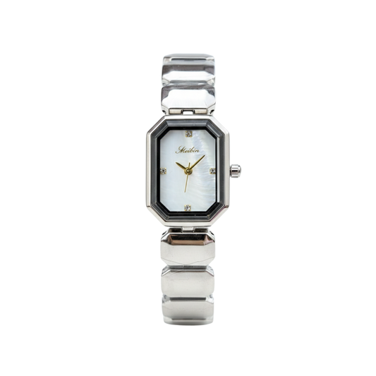 Meibin M1878L Luxury Octaonal Shape Silver Chain Watch- White Dial