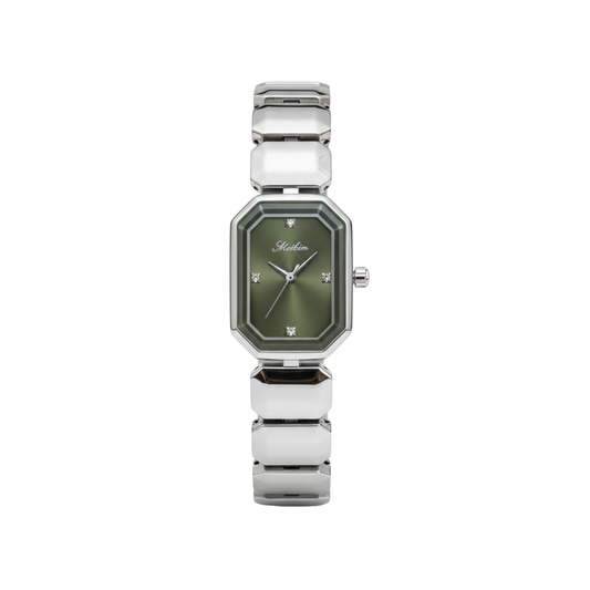 Meibin M1878L Luxury Octaonal Shape Silver Chain Watch- Olive Dial