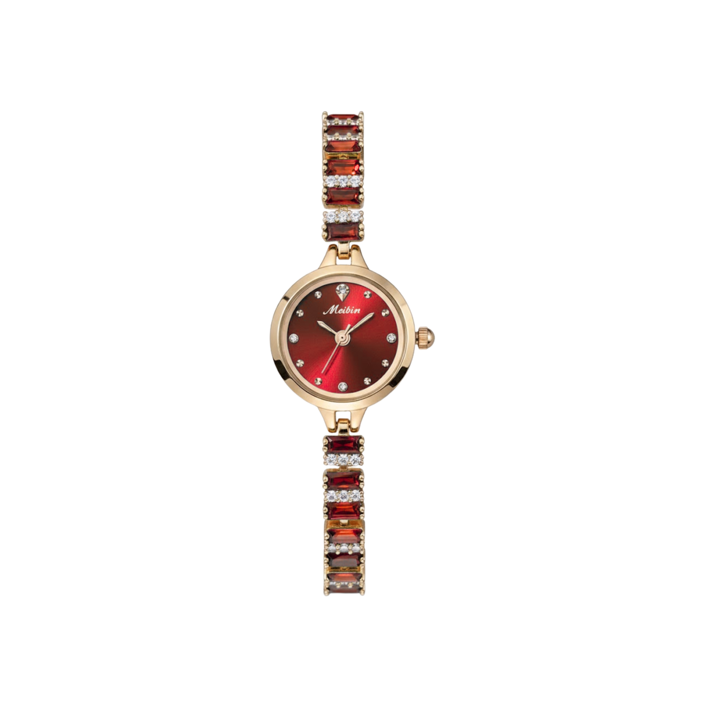 MEIBIN M1690L Luxury Crystal Bracelet Ladies Watch-Red