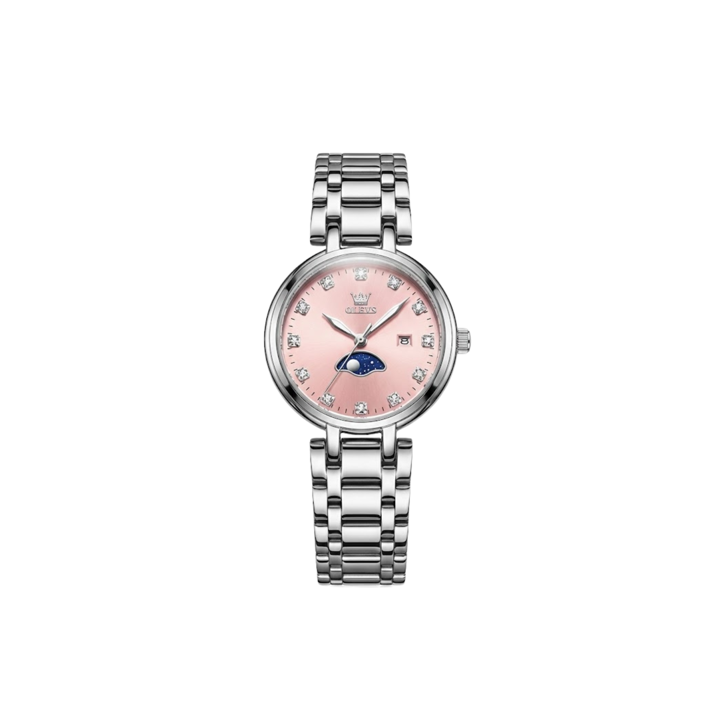 OLEVS 5573 Classic fashion stone hour mark women watch- Pink Dial