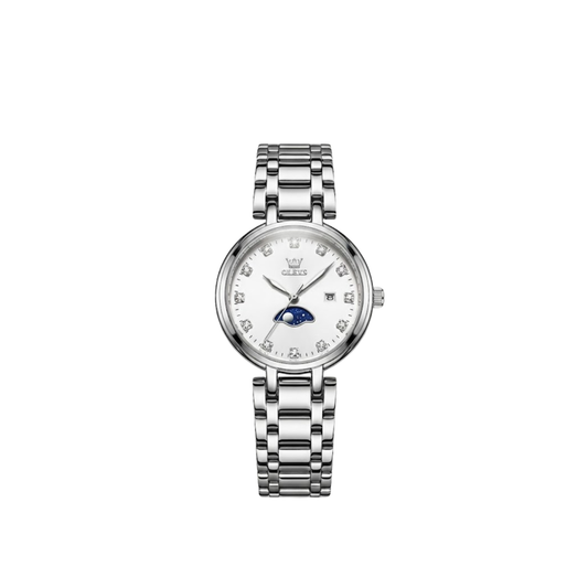 OLEVS 5573 Classic fashion stone hour mark women watch-White Dial