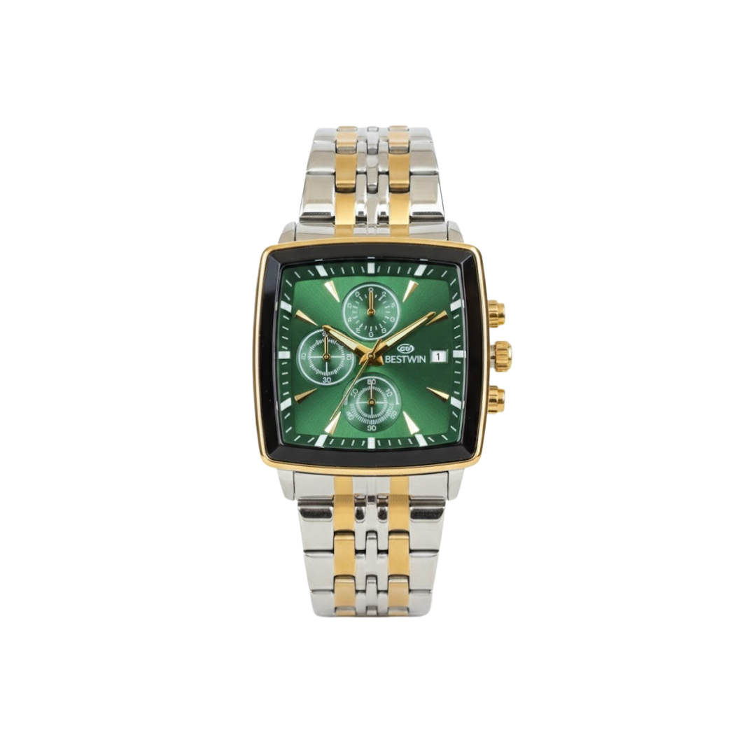BESTWIN 2341 Luxury Square Chronograph Men’s Watch- Green DIal