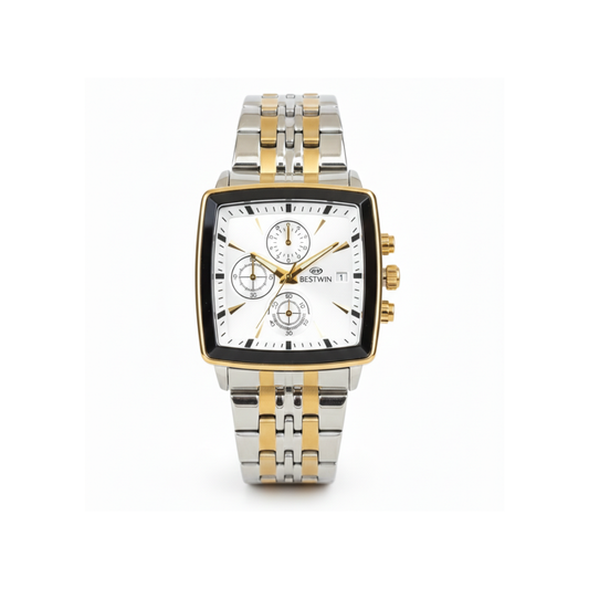 BESTWIN 2341 Luxury Square Chronograph Men’s Watch- White Dial
