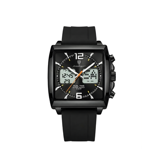 Poedagar E109 Waterproof Luminous Multifunctional Chronograph Alarm Silicone Strap Full Black Dial Men