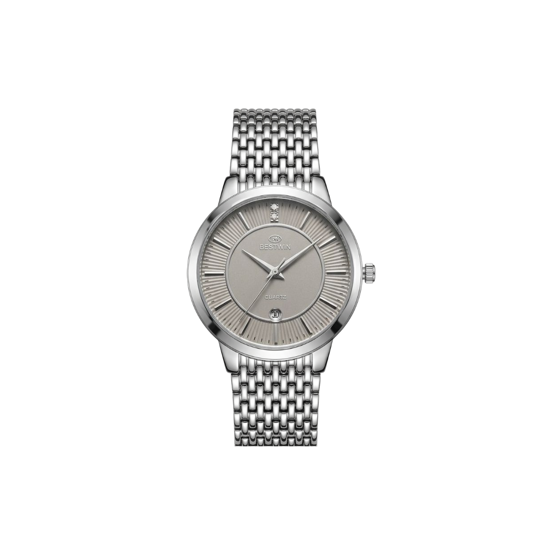Bestwin 217M Classic Mesh Steel Quartz Men's Silver Watch- Grey Dial