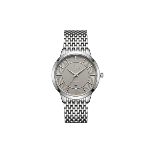 Bestwin 217M Classic Mesh Steel Quartz Men's Silver Watch- Grey Dial
