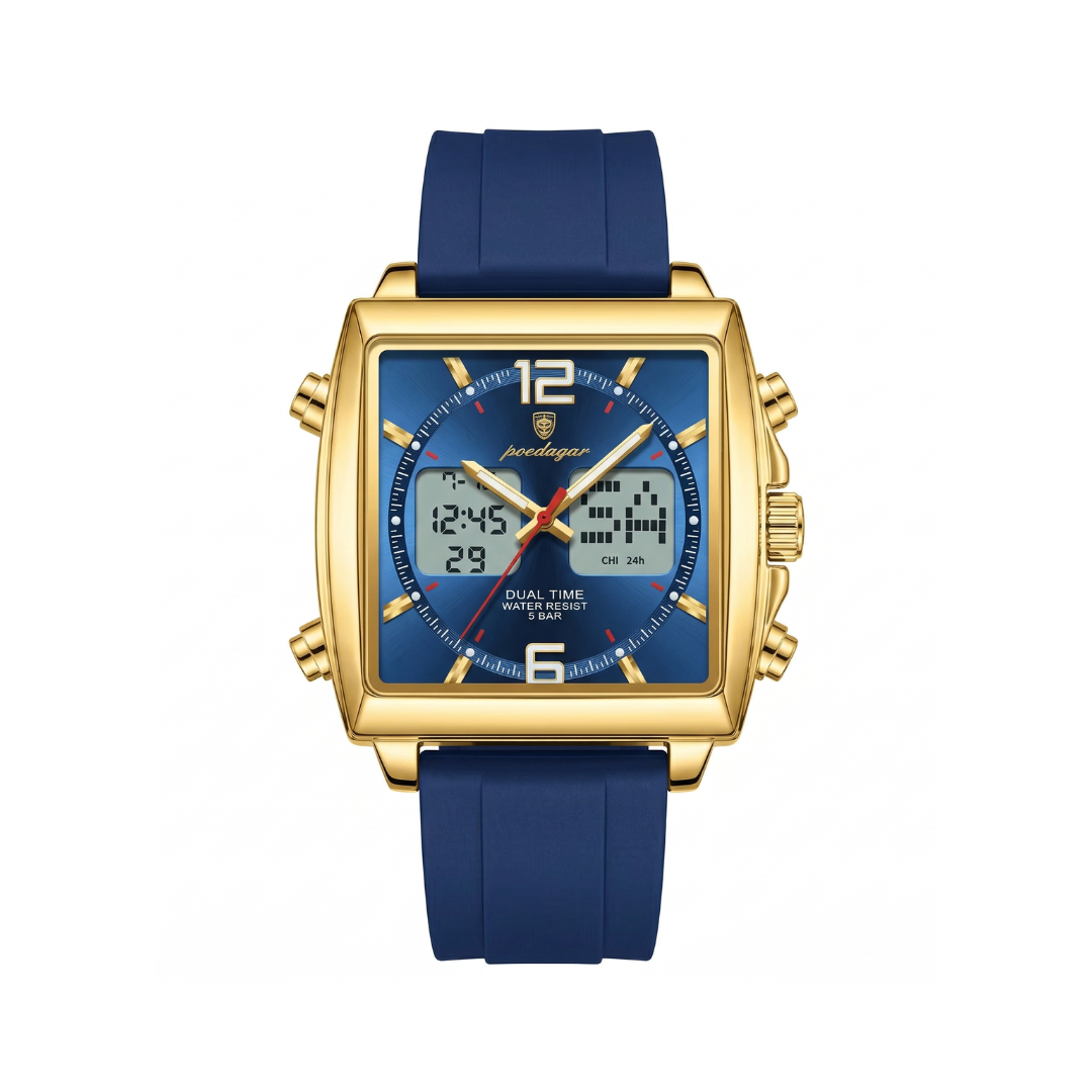 Poedagar E109 Waterproof Luminous Multifunctional Chronograph Alarm Silicone Strap Blue Dial