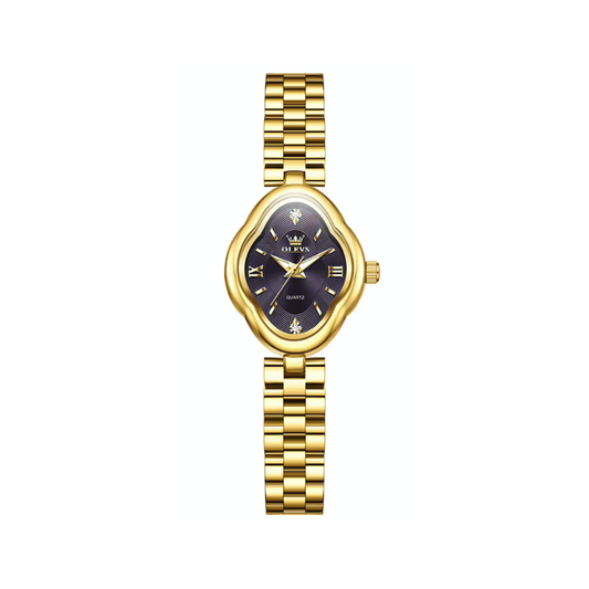 OLEVS 5666 Ladies Quartz Watch Stainless Steel Band- Black Dial