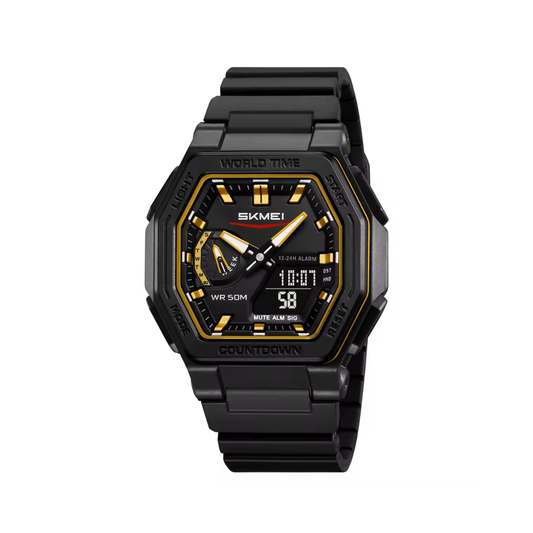 SKMEI 2438 World Time Multi-Functional Sports Men's Watch-Black Gold