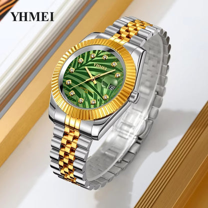 YHMEI 8251 Elegant Quartz Stainless Steel Men's Watch-Gold Green