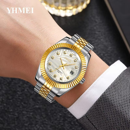 YHMEI 8251 Elegant Quartz Stainless Steel Men's Watch-Gold White