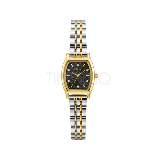 Oliya 2001 Luxury Two Toned Ladies Watch- Black Dial