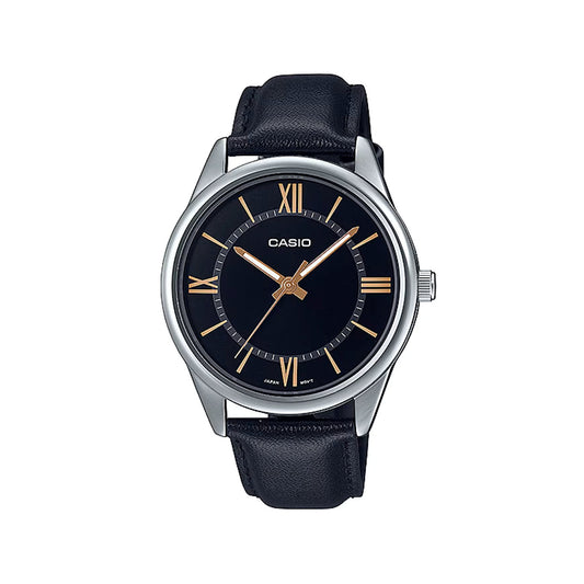 Casio MTP-V005L-1B5 Standard Leather Belt Men’s Watch-Black Dial