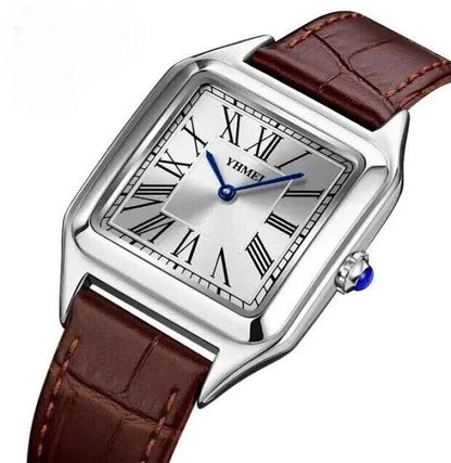 YHMEI 8217 Classic Luxury Square Dial Fashionable leather straps Business Wrist watch for Women- Brown