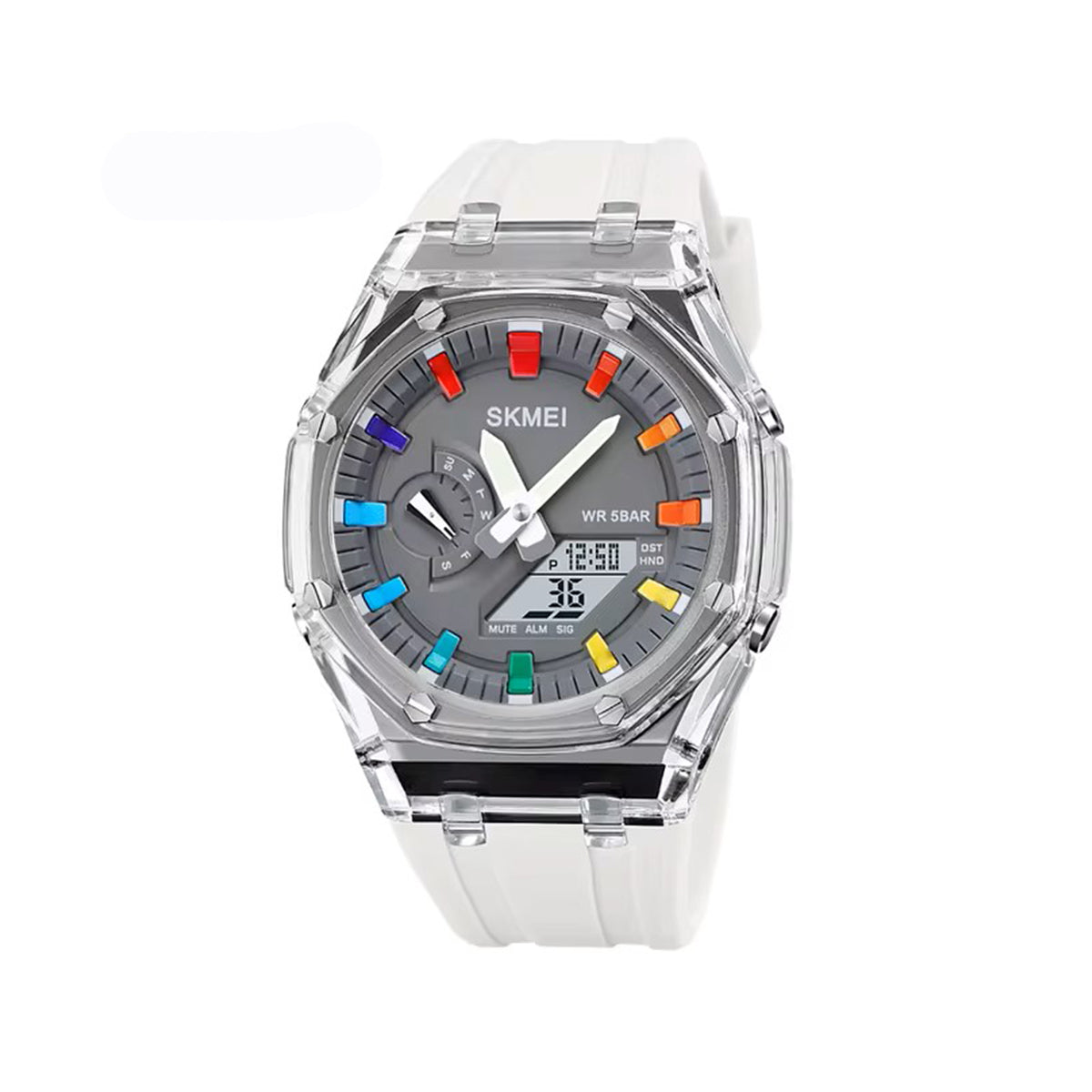 SKMEI 2100 Dual Display 5ATM Water Proof Digital Sports Men’s Watch- White