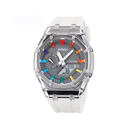 SKMEI 2100 Dual Display 5ATM Water Proof Digital Sports Men’s Watch- White