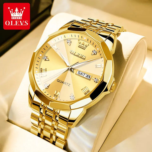 Olevs 9931 New luxury Fashion stainless steel imported quartz movement wrist-watch for Men- Gold