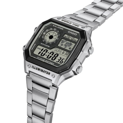 Casio AE-1200WHD-1AV World Timer Digital Watch Stainless Steel Bracelet & 100M Water Resistance
