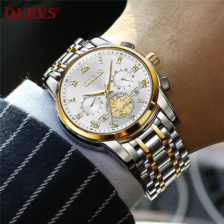 Olevs 2859 Luxury Business Chronograph Men’s Watch – Silver Gold & White