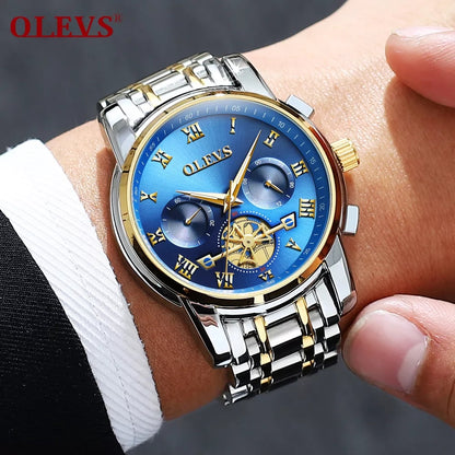 Olevs 2859 Luxury Business Chronograph Men’s Watch – Silver Gold & Blue