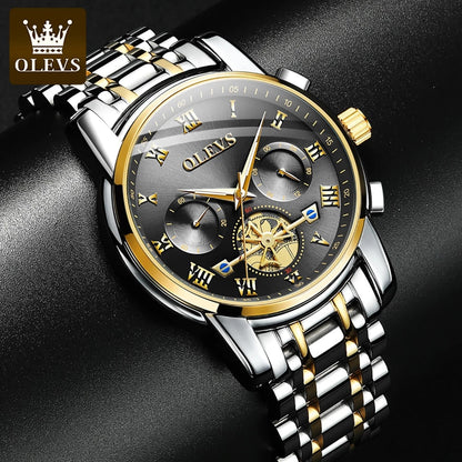 Olevs 2859 Luxury Business Chronograph Men’s Watch – Silver Gold & Black