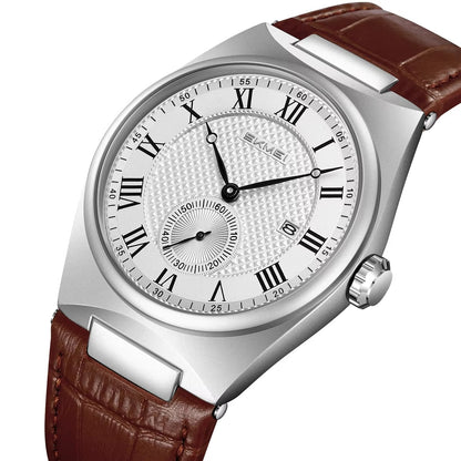 SKMEI 9390 Luxury Stainless Steel Leather straps Quartz Men’s Watch- Brown