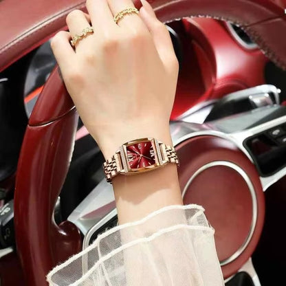 POEDAGAR 795 Luxury Fashion Crystal Stone Ladies Watch-Rose Gold & Red