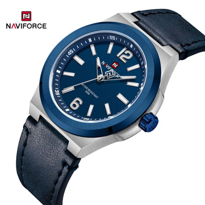 NAVIFORCE 9233 Casual Leather 42mm Dial Quartz Men’s Watch- Blue