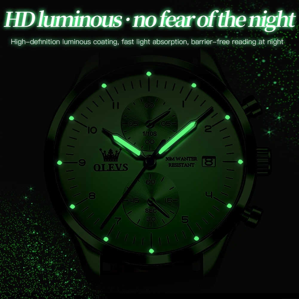 OLEVS 2880 Multifunctional Quartz Watch Business Casual Simple Thin Men's Watch- Black Blue