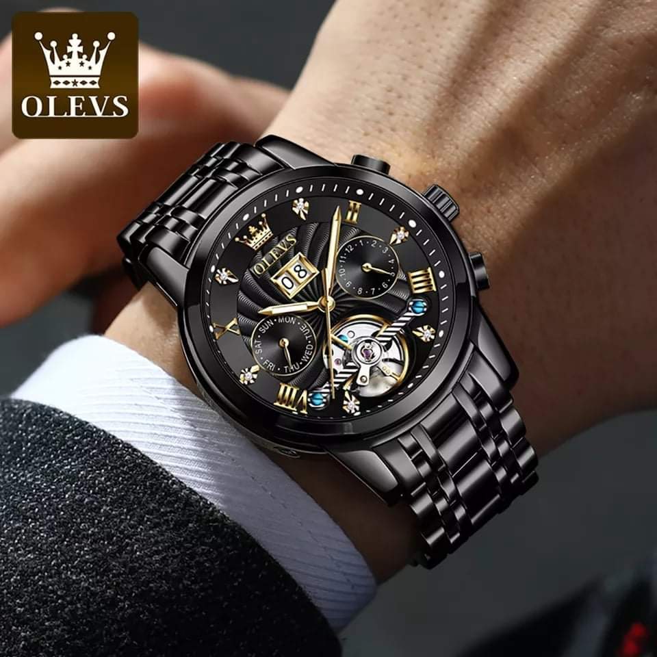 OLEVS 9910 Mechanical Wrist watch for Men- Black